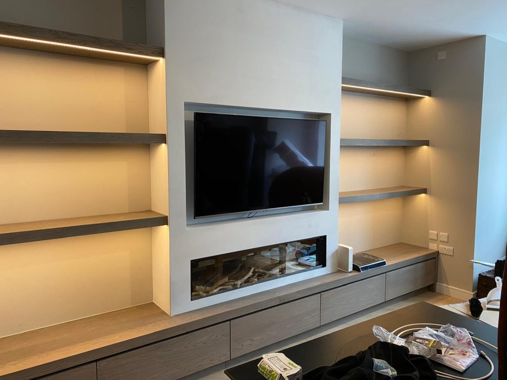Stylish shelving lighting in a sitting room